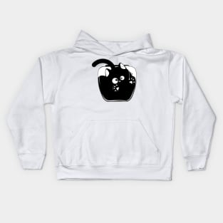 Black cat trapped in a glass cup Kids Hoodie